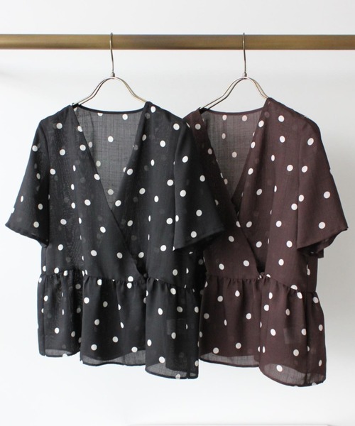 kaene（カエン）の「ドットプリントカシュクールブラウス（シャツ/ブラウス・レディース・ブラック/ブラウン・FREE）」の10枚目の写真
