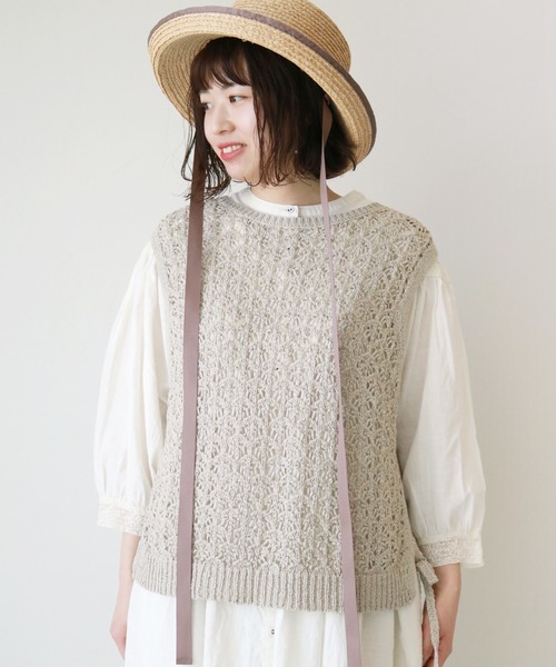 Samansa Mos2(サマンサ モスモス)の「テープヤーン前後着ベスト(ベスト・レディース・ブラック/ベージュ/オフホワイト・フリ-)」の3枚目の写真