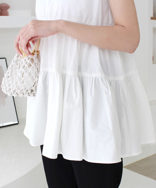 MODE ROBE（モードローブ）の「ティアードフレアノースリーブ（Tシャツ/カットソー・レディース・ホワイト/ブラック/ミント・FREE）」の6枚目の写真