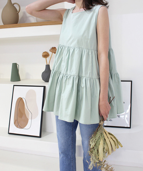 MODE ROBE（モードローブ）の「ティアードフレアノースリーブ（Tシャツ/カットソー・レディース・ホワイト/ブラック/ミント・FREE）」の11枚目の写真