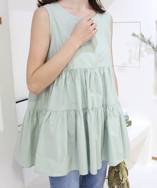 MODE ROBE（モードローブ）の「ティアードフレアノースリーブ（Tシャツ/カットソー・レディース・ホワイト/ブラック/ミント・FREE）」の16枚目の写真