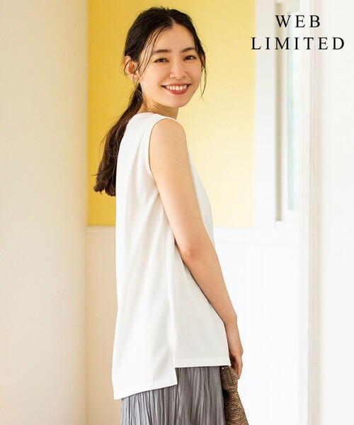 J.PRESS Ladies(J.プレス レディス)の「【WEB限定】防汚Tシャツ ノースリーブ(Tシャツ/カットソー・レディース・ベージュ系/ホワイト系・SMALL)」の1枚目の写真