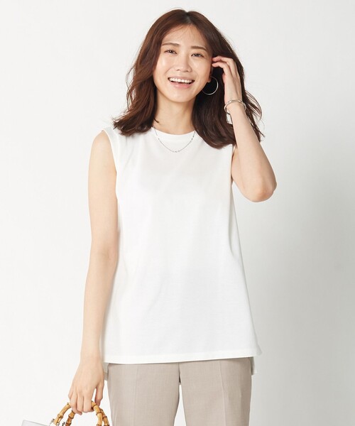 J.PRESS Ladies(J.プレス レディス)の「【WEB限定】防汚Tシャツ ノースリーブ(Tシャツ/カットソー・レディース・ベージュ系/ホワイト系・SMALL)」の4枚目の写真