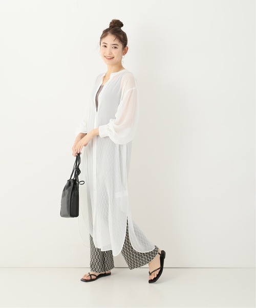 Simplicite（サンプリシテ）の「シアー楊柳ロングワンピース（シャツワンピース・レディース・ホワイト/イエロー/ブルー系その他・FREE）」の4枚目の写真