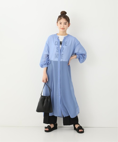 Simplicite（サンプリシテ）の「シアー楊柳ロングワンピース（シャツワンピース・レディース・ホワイト/イエロー/ブルー系その他・FREE）」の6枚目の写真