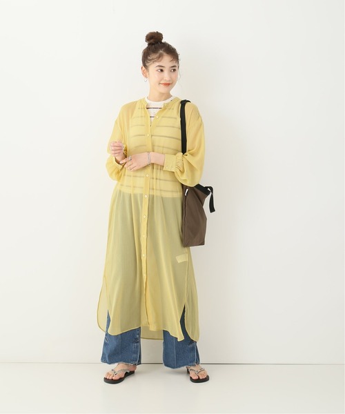 Simplicite（サンプリシテ）の「シアー楊柳ロングワンピース（シャツワンピース・レディース・ホワイト/イエロー/ブルー系その他・FREE）」の8枚目の写真