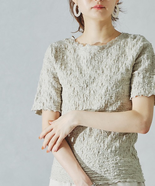 acro（アクロ）の「シャーリングカットトップス/AC1074（Tシャツ/カットソー・レディース・ブラック/グリーン/ホワイト/ピンク・ﾌﾘ-）」の4枚目の写真