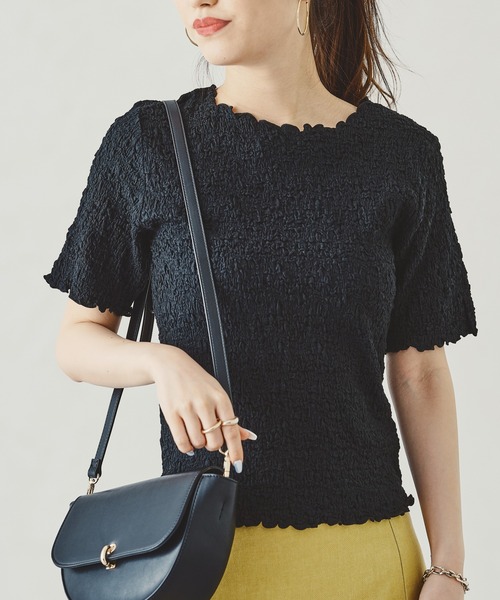 acro（アクロ）の「シャーリングカットトップス/AC1074（Tシャツ/カットソー・レディース・ブラック/グリーン/ホワイト/ピンク・ﾌﾘ-）」の3枚目の写真