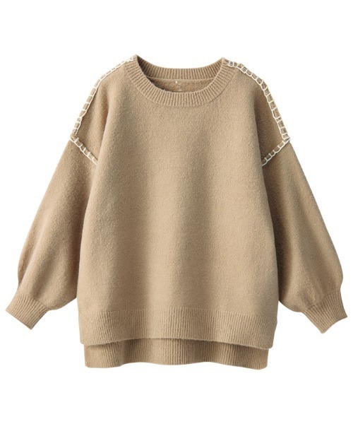 GeeRA（ジーラ）の「ハンドステッチクルーネックニット（ニット/セーター・レディース・モカ/アイボリー/ブラック・MEDIUM/X-LARGE/XX-LARGE/LARGE）」の7枚目の写真