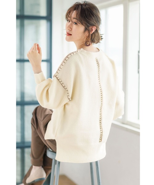 GeeRA（ジーラ）の「ハンドステッチクルーネックニット（ニット/セーター・レディース・モカ/アイボリー/ブラック・MEDIUM/X-LARGE/XX-LARGE/LARGE）」の9枚目の写真