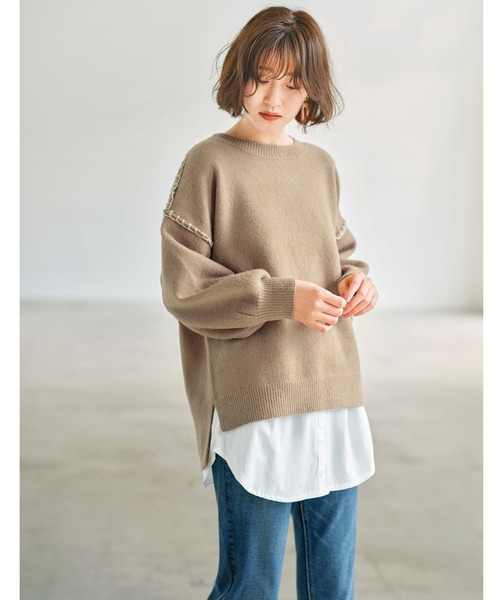 GeeRA（ジーラ）の「ハンドステッチクルーネックニット（ニット/セーター・レディース・モカ/アイボリー/ブラック・MEDIUM/X-LARGE/XX-LARGE/LARGE）」の13枚目の写真