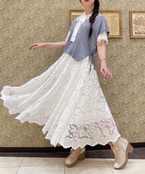 【axes femme】ライトブルー レーススカート　未使用品 axes femme（アクシーズファム）の「ストライプ×レーススカート