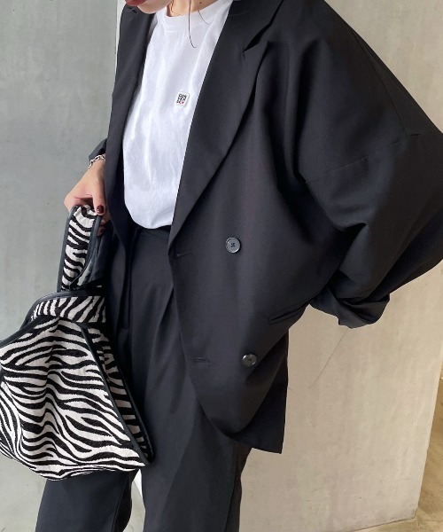 INTER FACTORY（インターファクトリー）の「ファッションインフルエンサー kally - ルーズテーラードジャケット　made in INTER FACTORY（テーラードジャケット・レディース・ブラック/ブラウン・FREE）」の6枚目の写真