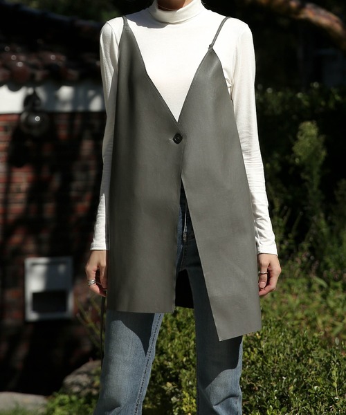 UNE MANSION（ユヌマンション）の「[UNEORIGINAL]アンバランスレイヤードビスチェ（ベスト・レディース・ブラック/ブラウン/モカ/グレー・FREE）」の3枚目の写真