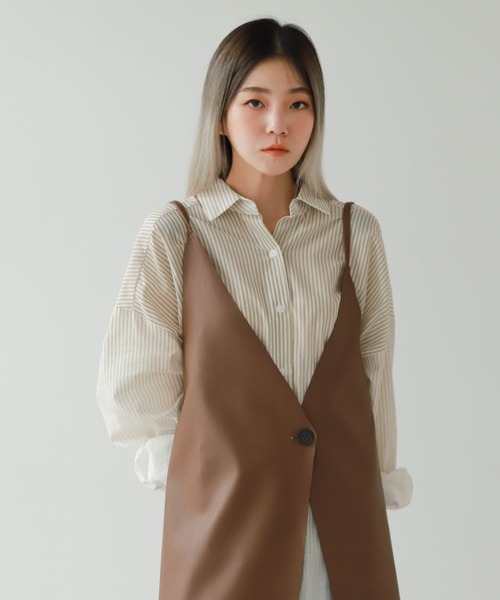 UNE MANSION（ユヌマンション）の「[UNEORIGINAL]アンバランスレイヤードビスチェ（ベスト・レディース・ブラック/ブラウン/モカ/グレー・FREE）」の5枚目の写真