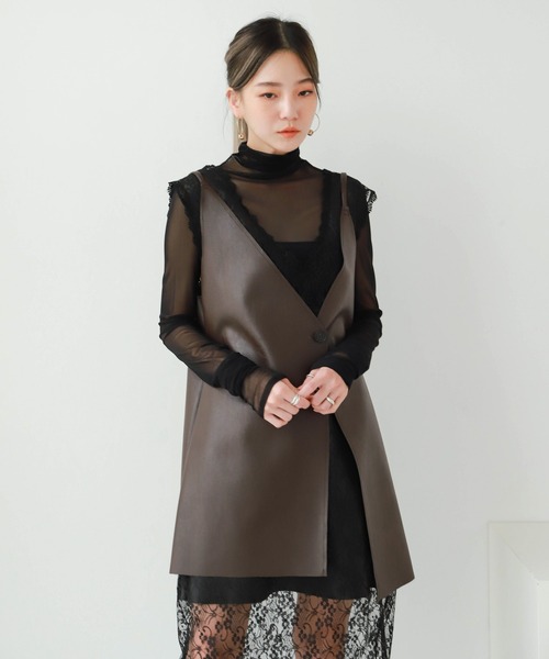 UNE MANSION（ユヌマンション）の「[UNEORIGINAL]アンバランスレイヤードビスチェ（ベスト・レディース・ブラック/ブラウン/モカ/グレー・FREE）」の6枚目の写真