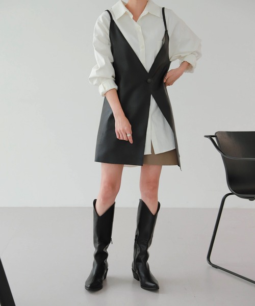 UNE MANSION（ユヌマンション）の「[UNEORIGINAL]アンバランスレイヤードビスチェ（ベスト・レディース・ブラック/ブラウン/モカ/グレー・FREE）」の18枚目の写真