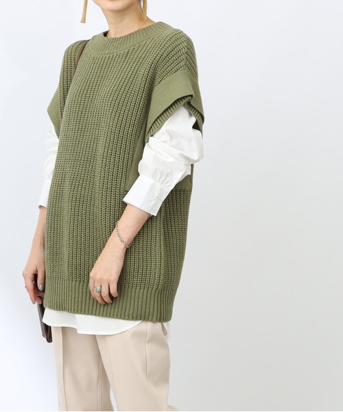 COLONY 2139(コロニートゥーワンスリーナイン)の「コットンブレンドバルキーニットベスト&シャツセット(シャツ/ブラウス・レディース・ブラック/ベージュ/グレー/カーキ・FREE)」の4枚目の写真