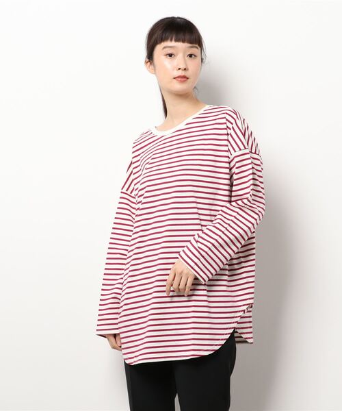 KOBE LETTUCE（コウベレタス）の「前後2wayボーダービッグシルエットロンT（Tシャツ/カットソー・レディース・ブラック×ホワイト/ホワイト×グリーン/ホワイト×ピンク/ホワイト×ブラック/ブラウン系その他/パープル系その他/イエロー系その他/ベージュ系その他/ブルー系その他・FREE）」の17枚目の写真