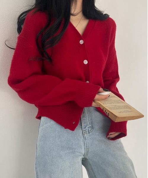 BEIDELLI（ベイデリー）の「[BELLIDE MADE] デイリーVネックニットカーディガン（カーディガン/ボレロ・レディース・アイボリー/ブラック/ベージュ/スカイブルー/イエロー/ピンク/レッド・FREE）」の15枚目の写真