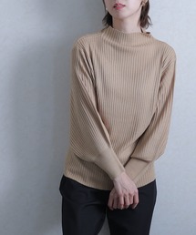 リブニットボトルネックトップス