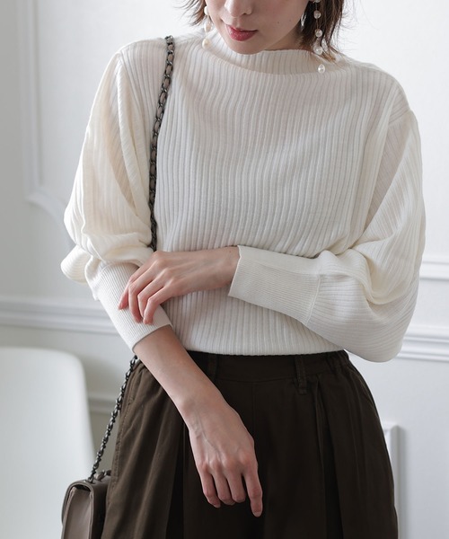 ElegChic(エレグシック)の「リブニットボトルネックトップス(ニット/セーター・レディース・ブラック/オフホワイト/ベージュ・MEDIUM/X-LARGE/XXX-LARGE)」の6枚目の写真
