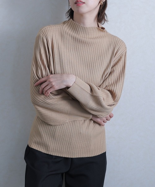 ElegChic(エレグシック)の「リブニットボトルネックトップス(ニット/セーター・レディース・ブラック/オフホワイト/ベージュ・MEDIUM/X-LARGE/XXX-LARGE)」の7枚目の写真