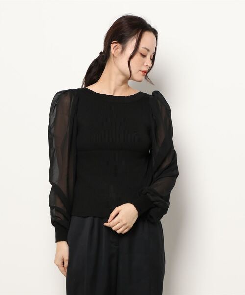 STYLEBLOCK（スタイルブロック）の「スクエアネックリブニット切替トップス（ニット/セーター・レディース・ブラック/ネイビー/ホワイト/ブラウン系その他/グレー/ベージュ系その他・FREE）」の3枚目の写真