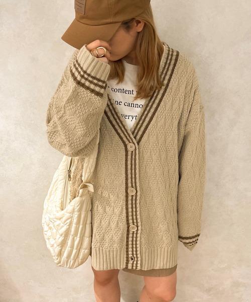 apres jour clair(アプレジュールクレア)の「【apres jour clair】ラインカーディガン(カーディガン/ボレロ・レディース・ベージュ/アイボリー/ブラウン系その他・X-LARGE/フリー)」の6枚目の写真