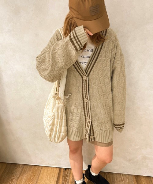 apres jour clair(アプレジュールクレア)の「【apres jour clair】ラインカーディガン(カーディガン/ボレロ・レディース・ベージュ/アイボリー/ブラウン系その他・X-LARGE/フリー)」の9枚目の写真