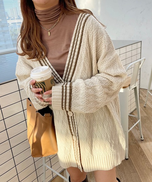 apres jour clair(アプレジュールクレア)の「【apres jour clair】ラインカーディガン(カーディガン/ボレロ・レディース・ベージュ/アイボリー/ブラウン系その他・X-LARGE/フリー)」の4枚目の写真