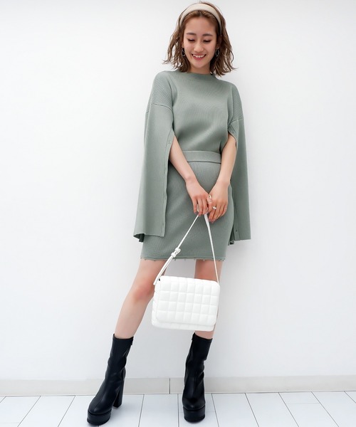 SPIRALGIRL（スパイラルガール）の「manywayニットセットアップ（ワンピース・レディース・ライトグレー/ブラック/グリーン・FREE）」の15枚目の写真