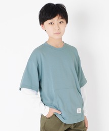GLAZOS | 厚手天竺・ドロップショルダー袖ボーダーレイヤード長袖Tシャツ(Tシャツ/カットソー)