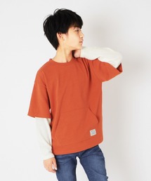 GLAZOS | 厚手天竺・ドロップショルダー袖ボーダーレイヤード長袖Tシャツ(Tシャツ/カットソー)