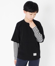 GLAZOS | 厚手天竺・ドロップショルダー袖ボーダーレイヤード長袖Tシャツ(Tシャツ/カットソー)