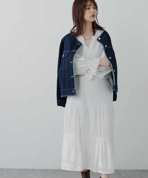 natural couture(ナチュラルクチュール)の「【WEB限定】1枚で決まる袖ミニフリルティアードワンピース(ワンピース・レディース・ブラック/オフホワイト/イエロー/その他1/その他2・FREE)」の6枚目の写真
