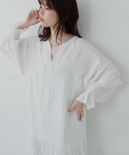 natural couture(ナチュラルクチュール)の「【WEB限定】1枚で決まる袖ミニフリルティアードワンピース(ワンピース・レディース・ブラック/オフホワイト/イエロー/その他1/その他2・FREE)」の11枚目の写真