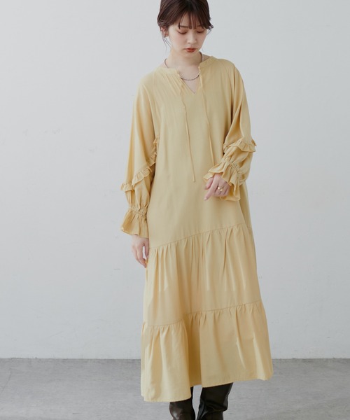 natural couture(ナチュラルクチュール)の「【WEB限定】1枚で決まる袖ミニフリルティアードワンピース(ワンピース・レディース・ブラック/オフホワイト/イエロー/その他1/その他2・FREE)」の12枚目の写真