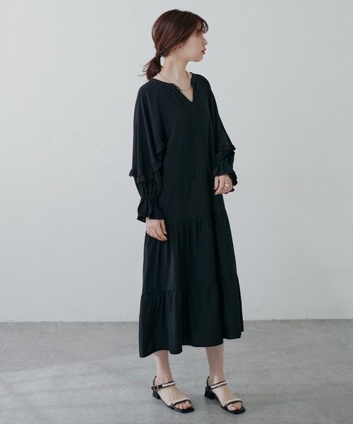 natural couture(ナチュラルクチュール)の「【WEB限定】1枚で決まる袖ミニフリルティアードワンピース(ワンピース・レディース・ブラック/オフホワイト/イエロー/その他1/その他2・FREE)」の16枚目の写真