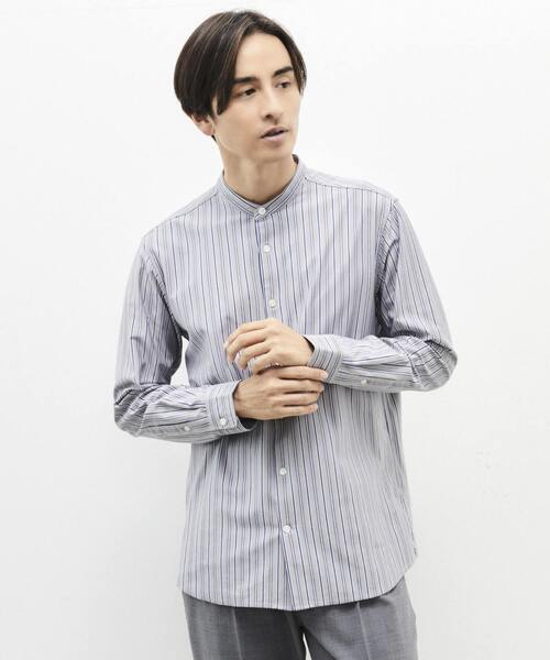 MEN'S MELROSE(メンズメルローズ)の「モダンストライプバンドカラーシャツ(シャツ/ブラウス・メンズ・ブルー/グレイッシュベージュ・S/M/L)」の2枚目の写真