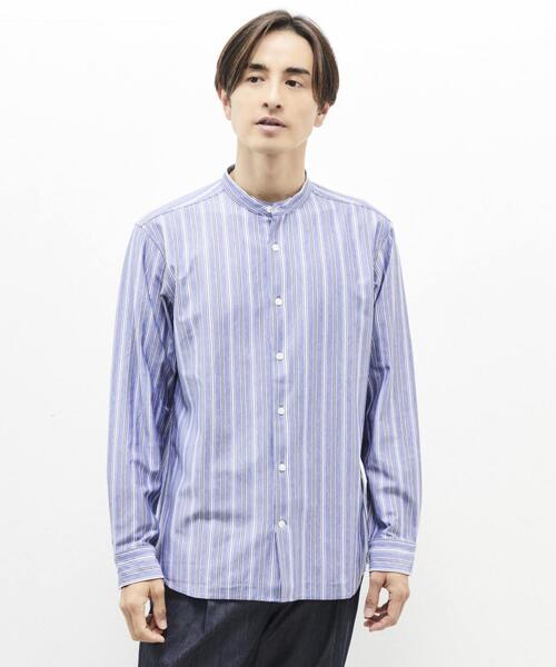 MEN'S MELROSE(メンズメルローズ)の「モダンストライプバンドカラーシャツ(シャツ/ブラウス・メンズ・ブルー/グレイッシュベージュ・S/M/L)」の3枚目の写真