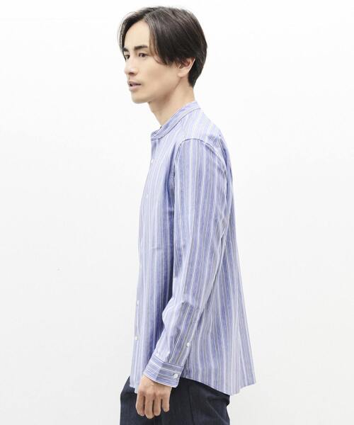 MEN'S MELROSE(メンズメルローズ)の「モダンストライプバンドカラーシャツ(シャツ/ブラウス・メンズ・ブルー/グレイッシュベージュ・S/M/L)」の4枚目の写真