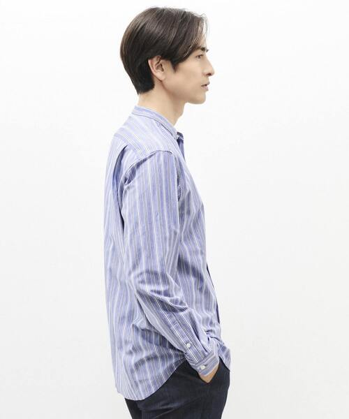 MEN'S MELROSE(メンズメルローズ)の「モダンストライプバンドカラーシャツ(シャツ/ブラウス・メンズ・ブルー/グレイッシュベージュ・S/M/L)」の6枚目の写真