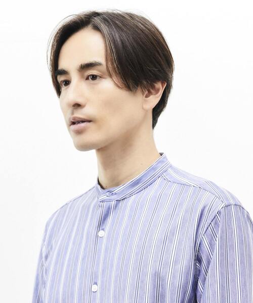 MEN'S MELROSE(メンズメルローズ)の「モダンストライプバンドカラーシャツ(シャツ/ブラウス・メンズ・ブルー/グレイッシュベージュ・S/M/L)」の7枚目の写真