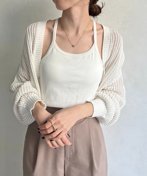 CAPRICIEUX LE'MAGE（カプリシューレマージュ）の「アメスリクロスキャミ（キャミソール・レディース・ホワイト/チャコールグレー/ライトグレー/ブラウン・FREE）」の2枚目の写真