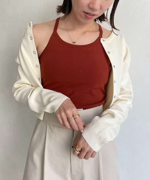 CAPRICIEUX LE'MAGE（カプリシューレマージュ）の「アメスリクロスキャミ（キャミソール・レディース・ホワイト/チャコールグレー/ライトグレー/ブラウン・FREE）」の13枚目の写真