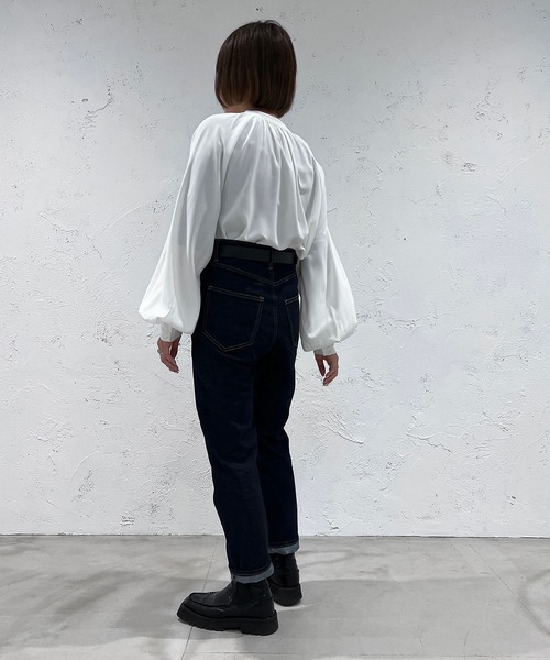 apres jour mignon（アプレジュールミニョン）の「ギャザーバンドカラーシャツ【ZOZOTOWN限定アイテム】（シャツ/ブラウス・レディース・オフホワイト/ブルー系その他/ブラック・X-LARGE/フリー）」の9枚目の写真