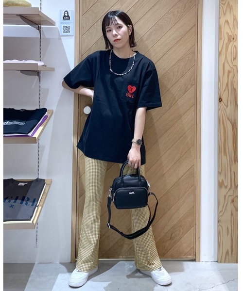 X-girl（エックスガール）の「HEART EMBROIDERY POCKET S/S TEE/ハート刺繍　ポケットTシャツ（Tシャツ/カットソー・レディース・ホワイト/ブラック/パープル・S/M/L/XL）」の21枚目の写真