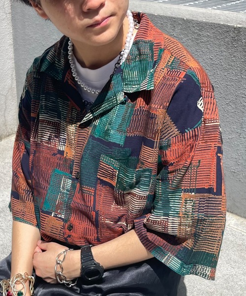 CPCM（シーピーシーエム）の「アソート総柄半袖開襟シャツ（シャツ/ブラウス・メンズ・ブラック系その他/グレー/グレー系その他/ベージュ/グリーン/グリーン系その他/ブルー/ブルー系その他/オレンジ/ブラック/チャコールグレー/ピンク/ダークグリーン/アイボリー・MEDIUM/LARGE）」の9枚目の写真