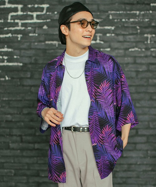 RAGEBLUE（レイジブルー）の「ボタニカル柄/レーヨンシャツ/266297（シャツ/ブラウス・メンズ・ブラック/パープル・MEDIUM/LARGE）」の7枚目の写真